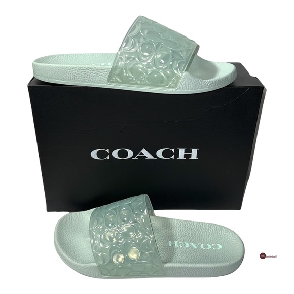 COACH Blue UNNA Embossed Logo Clear Jelly Slip On Sport Pool Slides Sandals 10 - Picture 7 of 13